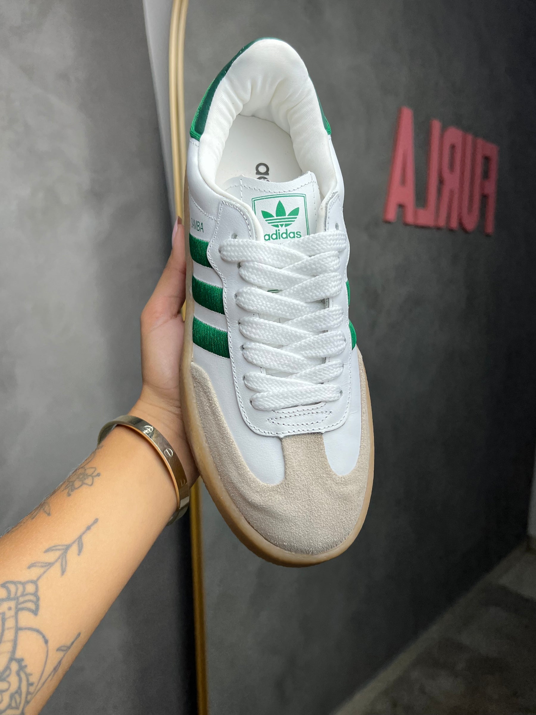 Tênis SMB Plataforma - Branco e Verde - Couro legítimo