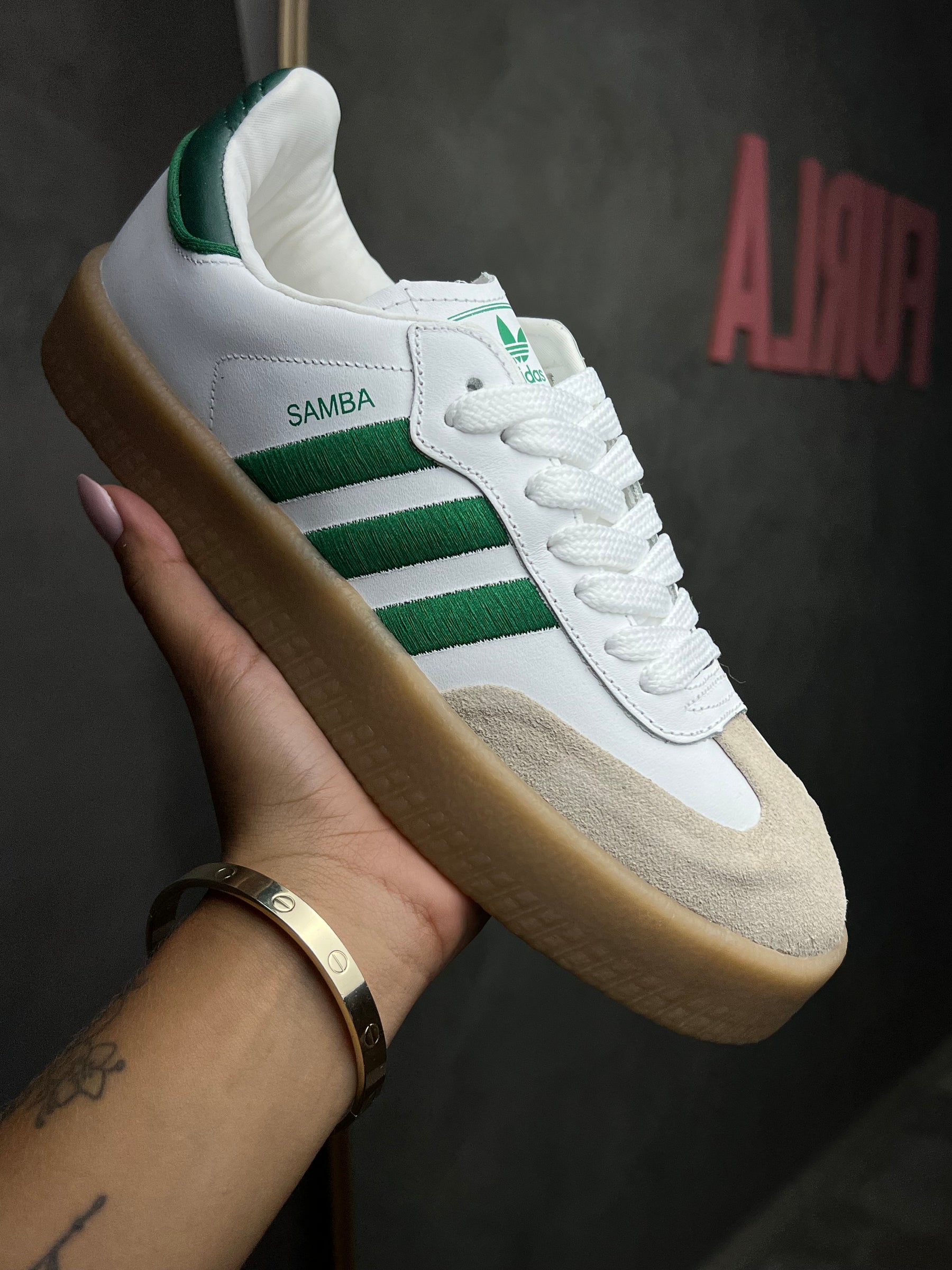 Tênis SMB Plataforma - Branco e Verde - Couro legítimo