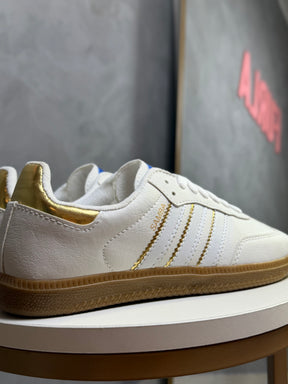 Tênis SMB - Branco e Dourado - Couro Eco