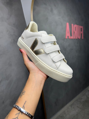 Tênis V Velcro Off Gold - Couro Eco