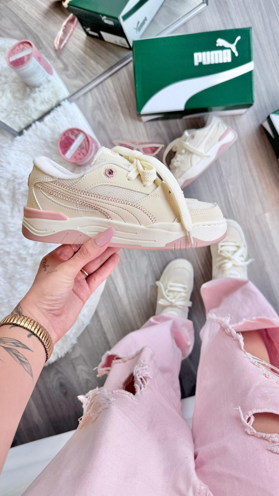 Tênis P180 Prime - Creme com Rosa