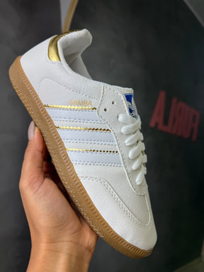 Tênis SMB - Branco e Dourado - Couro Eco