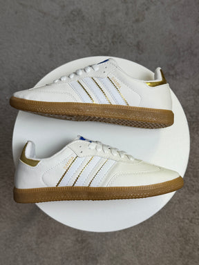 Tênis SMB - Branco e Dourado - Couro Eco